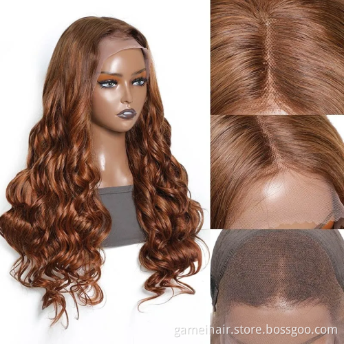 wholesale high quality natural brazilian Auburn Brown Hair Color closure Lace 100%  virgin transparent  body Wave human hair wig